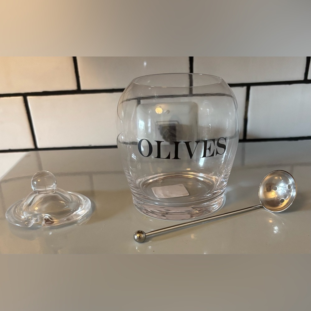 Clear Glass Olive Jar with Lid and Spoon- NWT - Picture 2 of 3